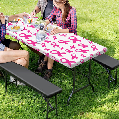 Little Breast Cancer Ribbon Print Picnic Table Cover