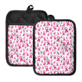 Little Breast Cancer Ribbon Print Pot Holders With Pocket