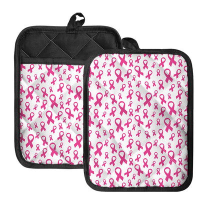 Little Breast Cancer Ribbon Print Pot Holders With Pocket