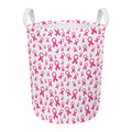Little Breast Cancer Ribbon Print Round Laundry Basket