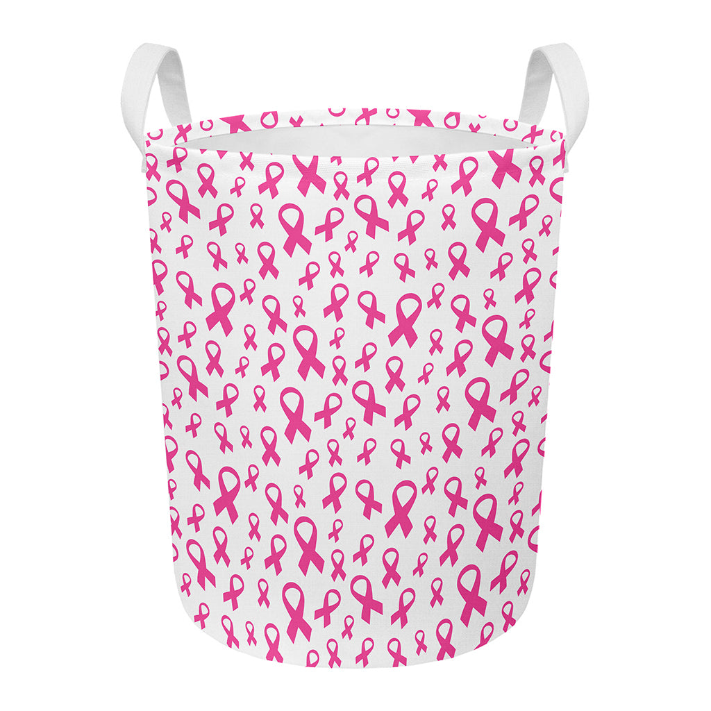 Little Breast Cancer Ribbon Print Round Laundry Basket
