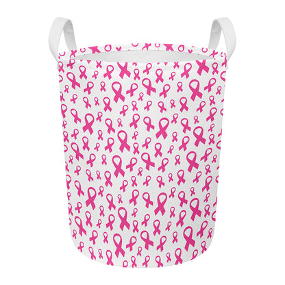 Little Breast Cancer Ribbon Print Round Laundry Basket