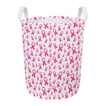 Little Breast Cancer Ribbon Print Round Laundry Basket