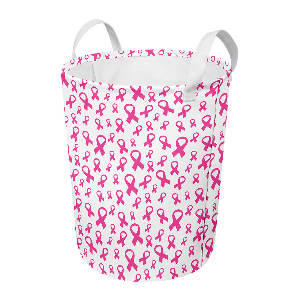 Little Breast Cancer Ribbon Print Round Laundry Basket