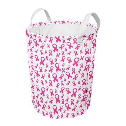 Little Breast Cancer Ribbon Print Round Laundry Basket