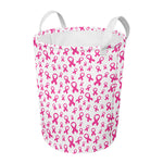Little Breast Cancer Ribbon Print Round Laundry Basket