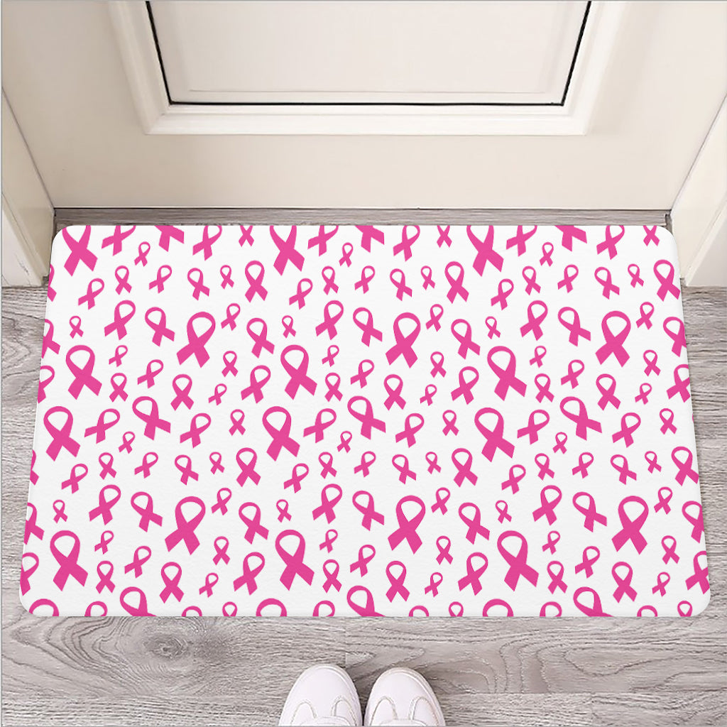 Little Breast Cancer Ribbon Print Rubber Doormat