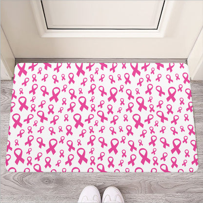Little Breast Cancer Ribbon Print Rubber Doormat