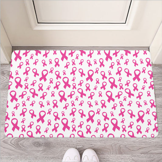 Little Breast Cancer Ribbon Print Rubber Doormat
