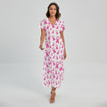 Little Breast Cancer Ribbon Print Short Sleeve Maxi Dress