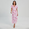 Little Breast Cancer Ribbon Print Short Sleeve Maxi Dress