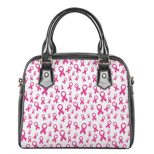 Little Breast Cancer Ribbon Print Shoulder Handbag