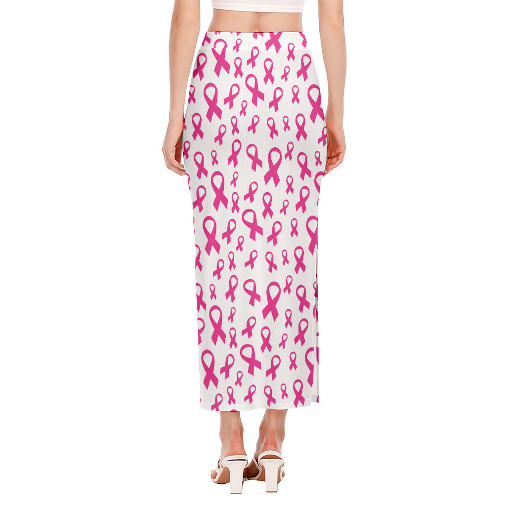 Little Breast Cancer Ribbon Print Side Slit Maxi Skirt
