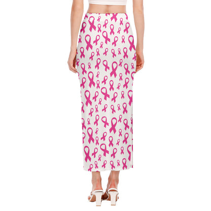 Little Breast Cancer Ribbon Print Side Slit Maxi Skirt