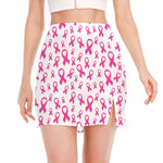 Little Breast Cancer Ribbon Print Side Slit Mini Skirt