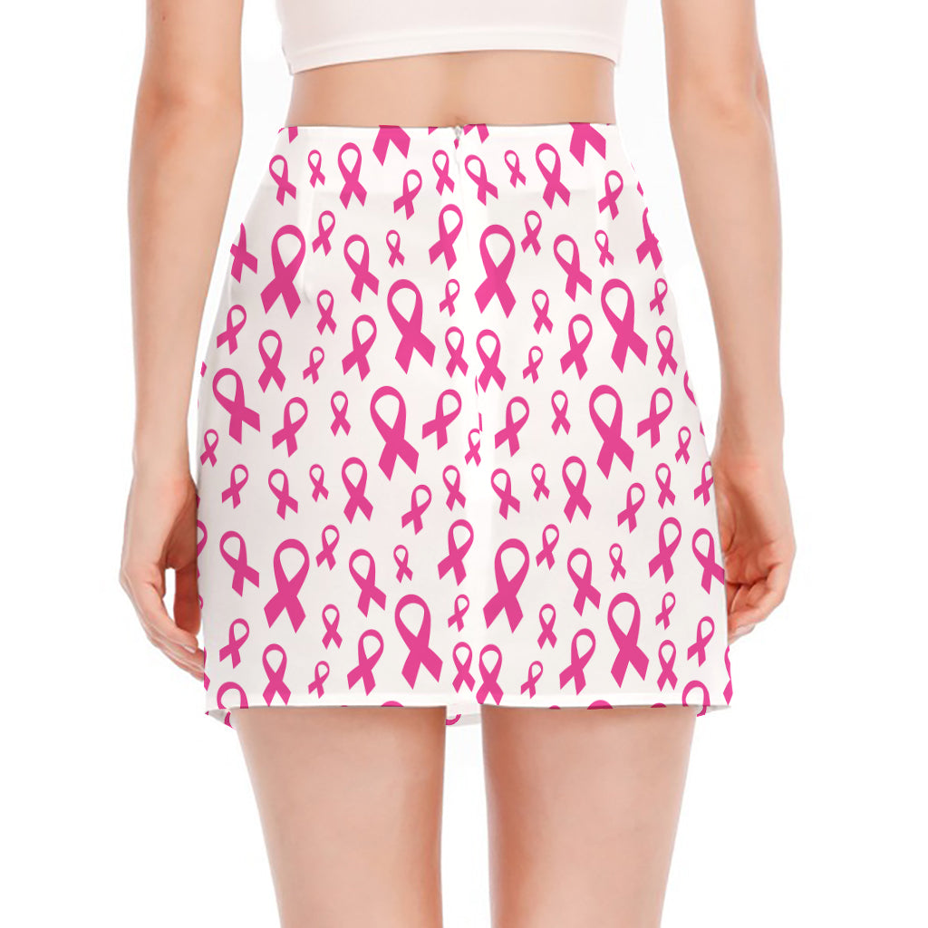 Little Breast Cancer Ribbon Print Side Slit Mini Skirt