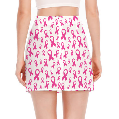 Little Breast Cancer Ribbon Print Side Slit Mini Skirt