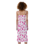 Little Breast Cancer Ribbon Print Slim Fit Midi Cami Dress
