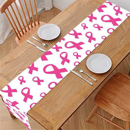 Little Breast Cancer Ribbon Print Table Runner