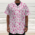 Little Breast Cancer Ribbon Print Textured Short Sleeve Shirt