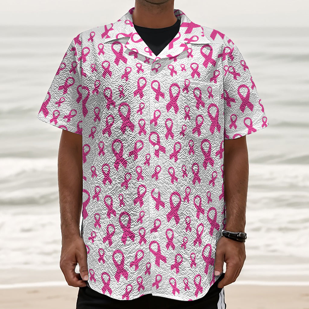 Little Breast Cancer Ribbon Print Textured Short Sleeve Shirt