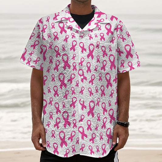 Little Breast Cancer Ribbon Print Textured Short Sleeve Shirt