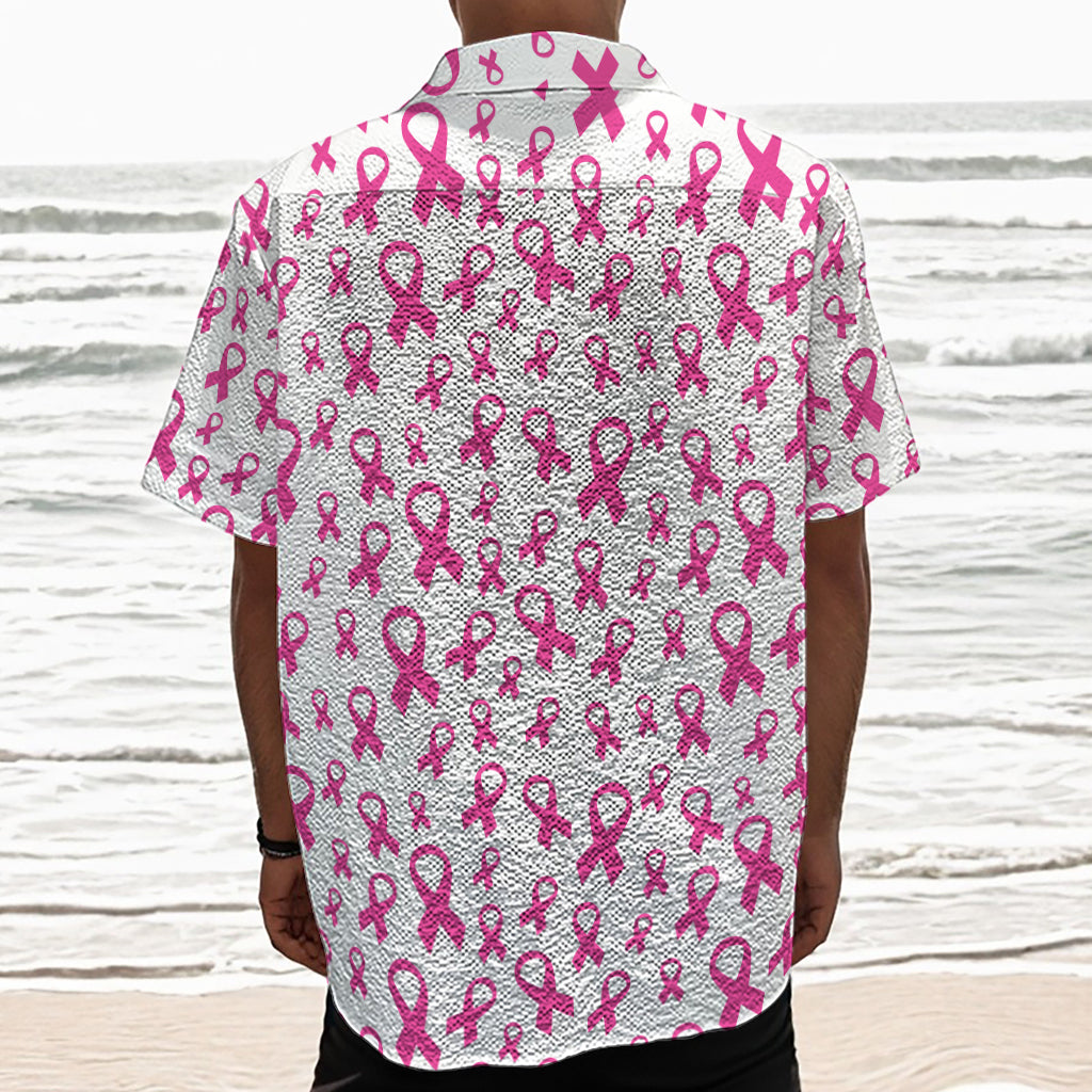 Little Breast Cancer Ribbon Print Textured Short Sleeve Shirt