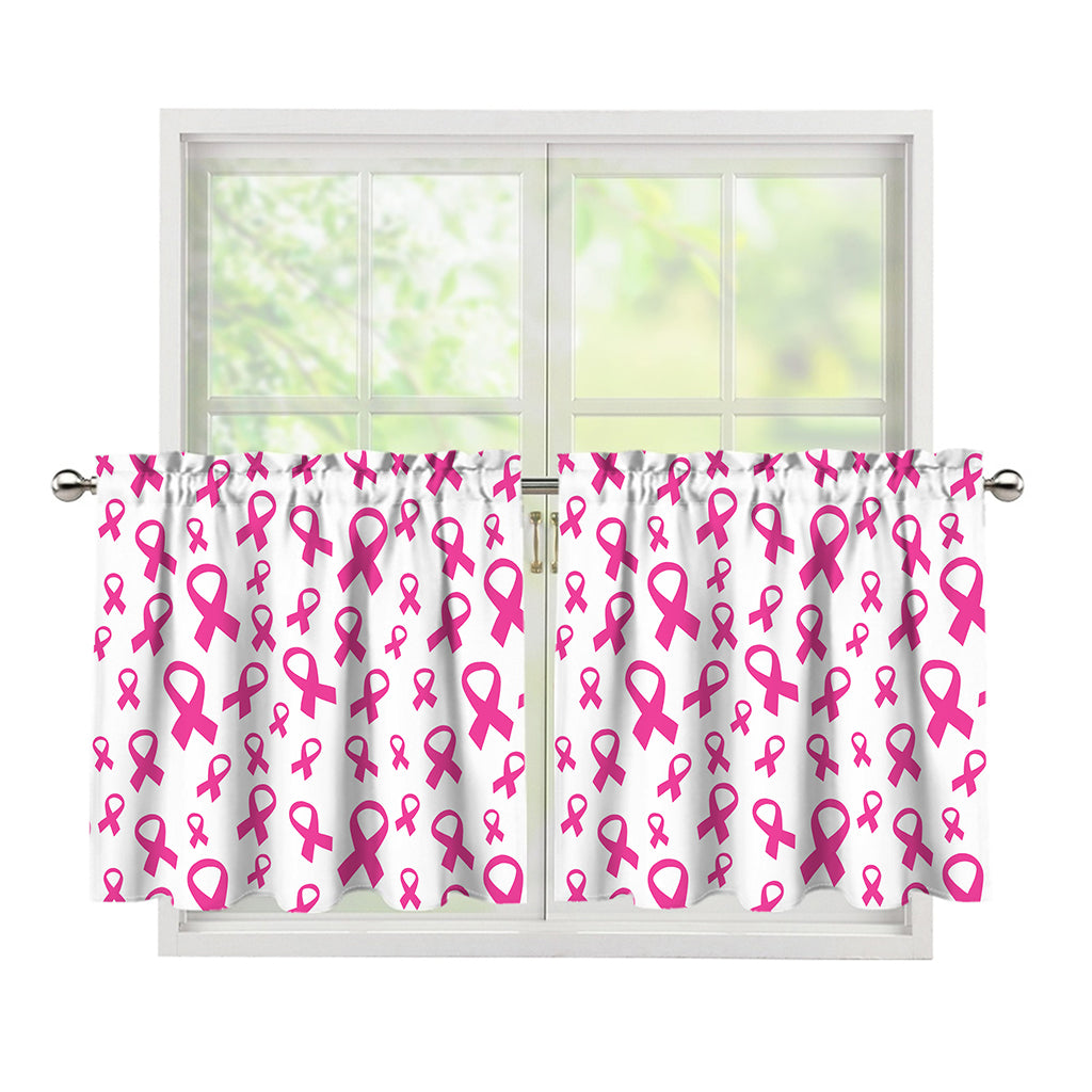 Little Breast Cancer Ribbon Print Tier Curtains