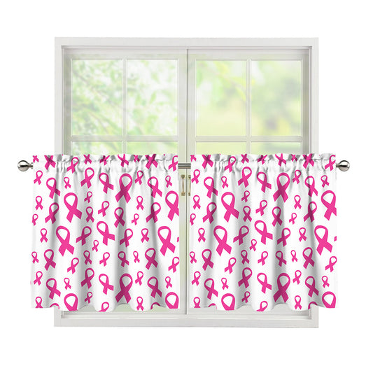 Little Breast Cancer Ribbon Print Tier Curtains