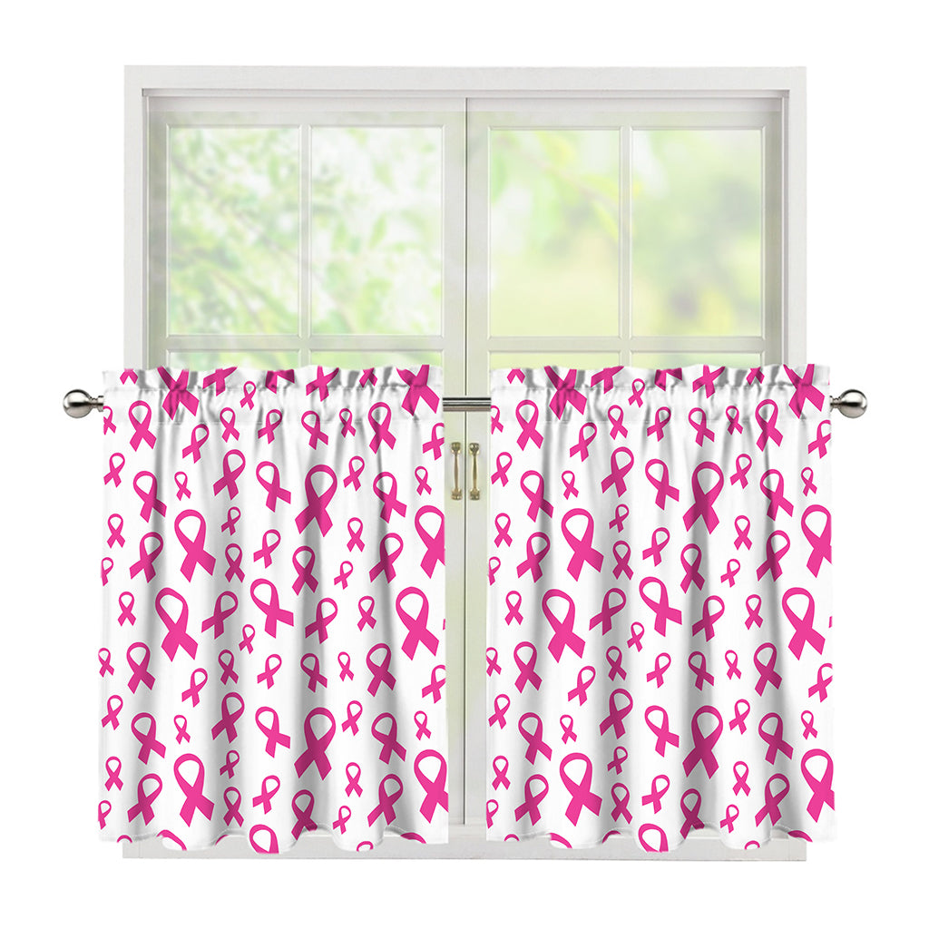 Little Breast Cancer Ribbon Print Tier Curtains