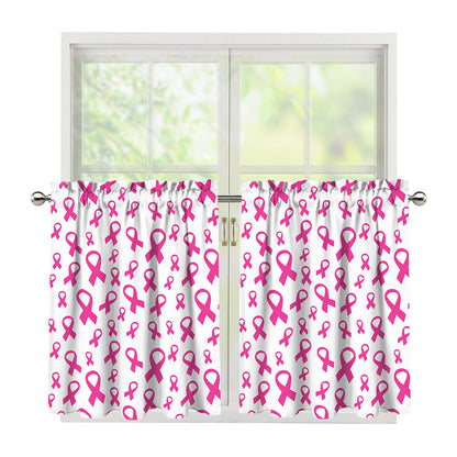 Little Breast Cancer Ribbon Print Tier Curtains
