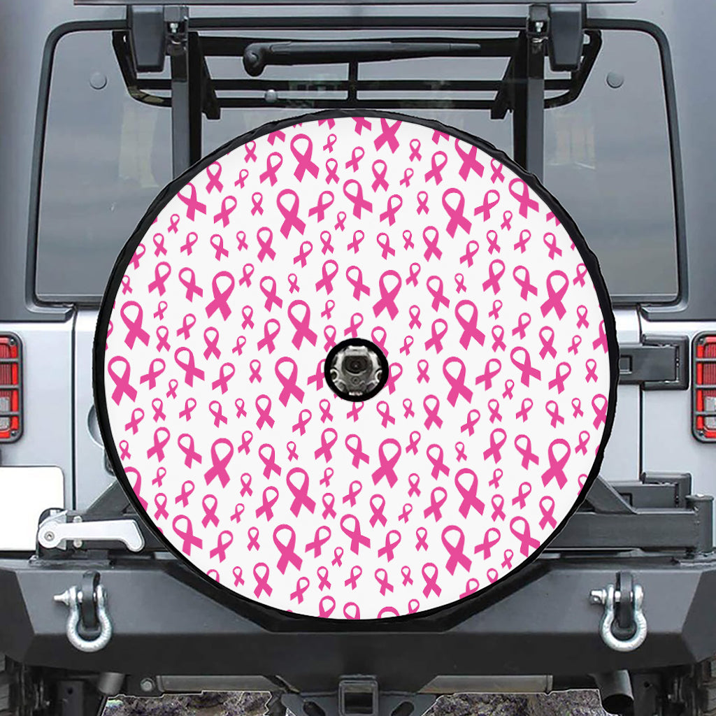 Little Breast Cancer Ribbon Print Tire Cover With Camera Hole