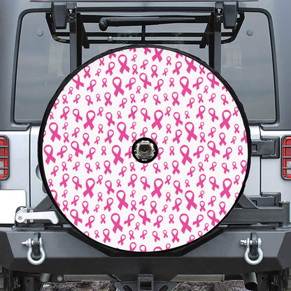 Little Breast Cancer Ribbon Print Tire Cover With Camera Hole