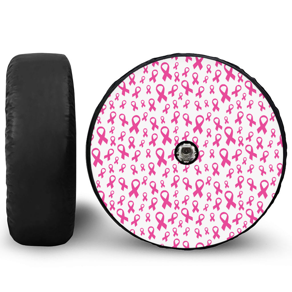 Little Breast Cancer Ribbon Print Tire Cover With Camera Hole