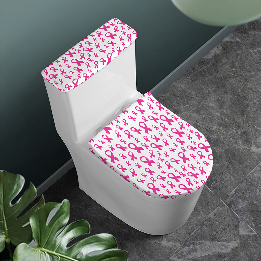 Little Breast Cancer Ribbon Print Toilet Lid And Tank Cover Set