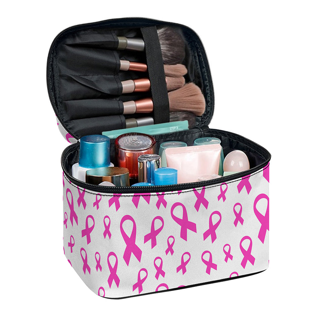 Little Breast Cancer Ribbon Print Travel Makeup Bag