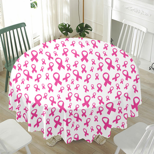 Little Breast Cancer Ribbon Print Waterproof Round Tablecloth