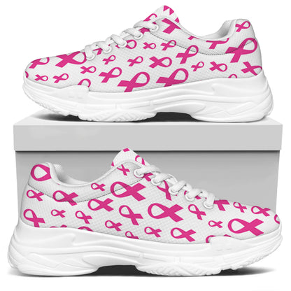 Little Breast Cancer Ribbon Print White Chunky Shoes