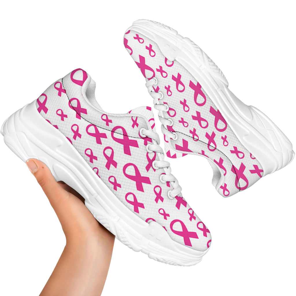 Little Breast Cancer Ribbon Print White Chunky Shoes