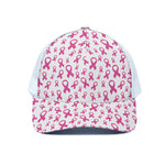 Little Breast Cancer Ribbon Print White Mesh Trucker Cap