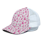Little Breast Cancer Ribbon Print White Mesh Trucker Cap