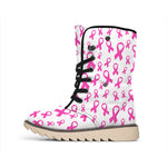 Little Breast Cancer Ribbon Print Winter Boots