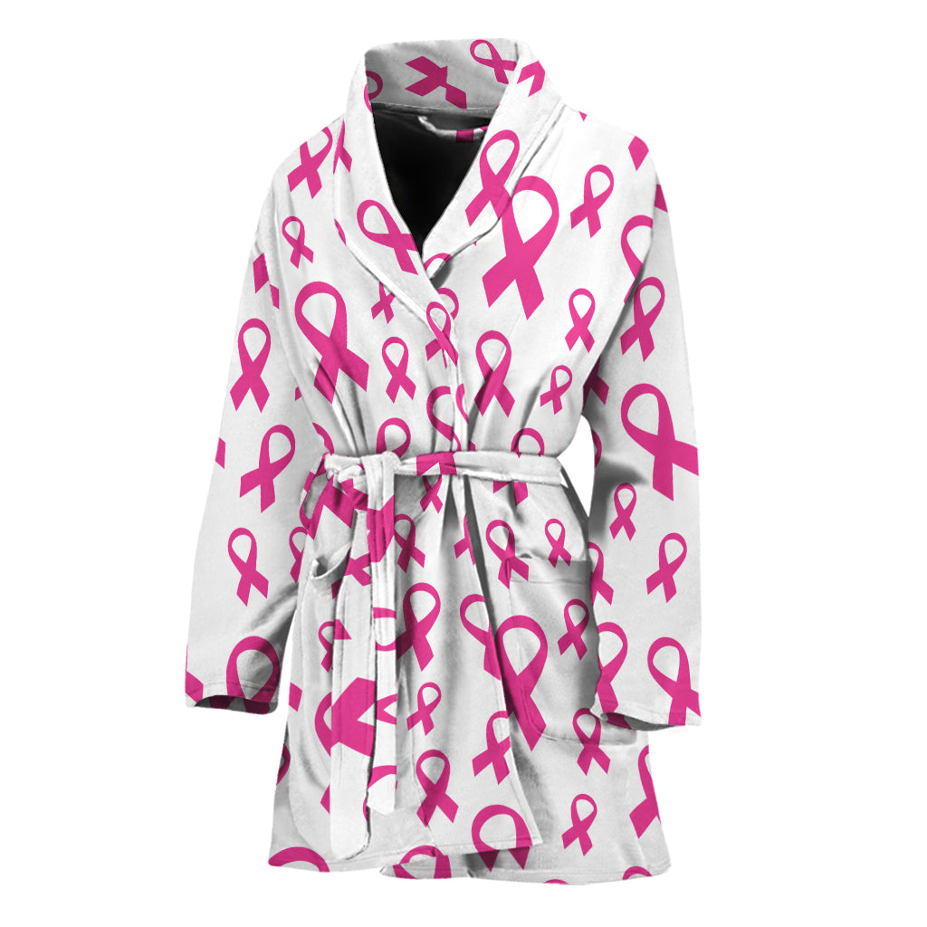 Little Breast Cancer Ribbon Print Women's Bathrobe