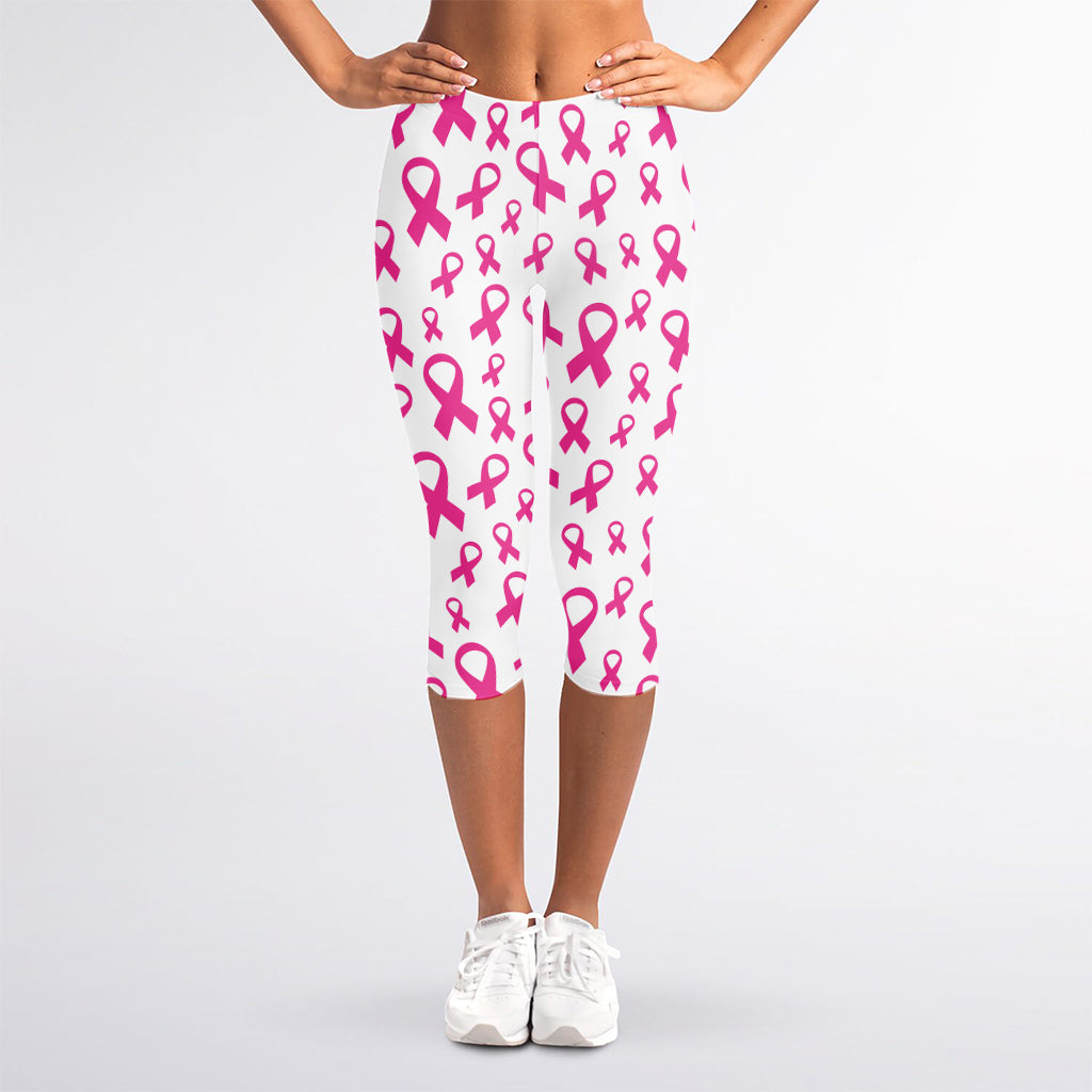 Little Breast Cancer Ribbon Print Women's Capri Leggings