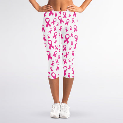 Little Breast Cancer Ribbon Print Women's Capri Leggings