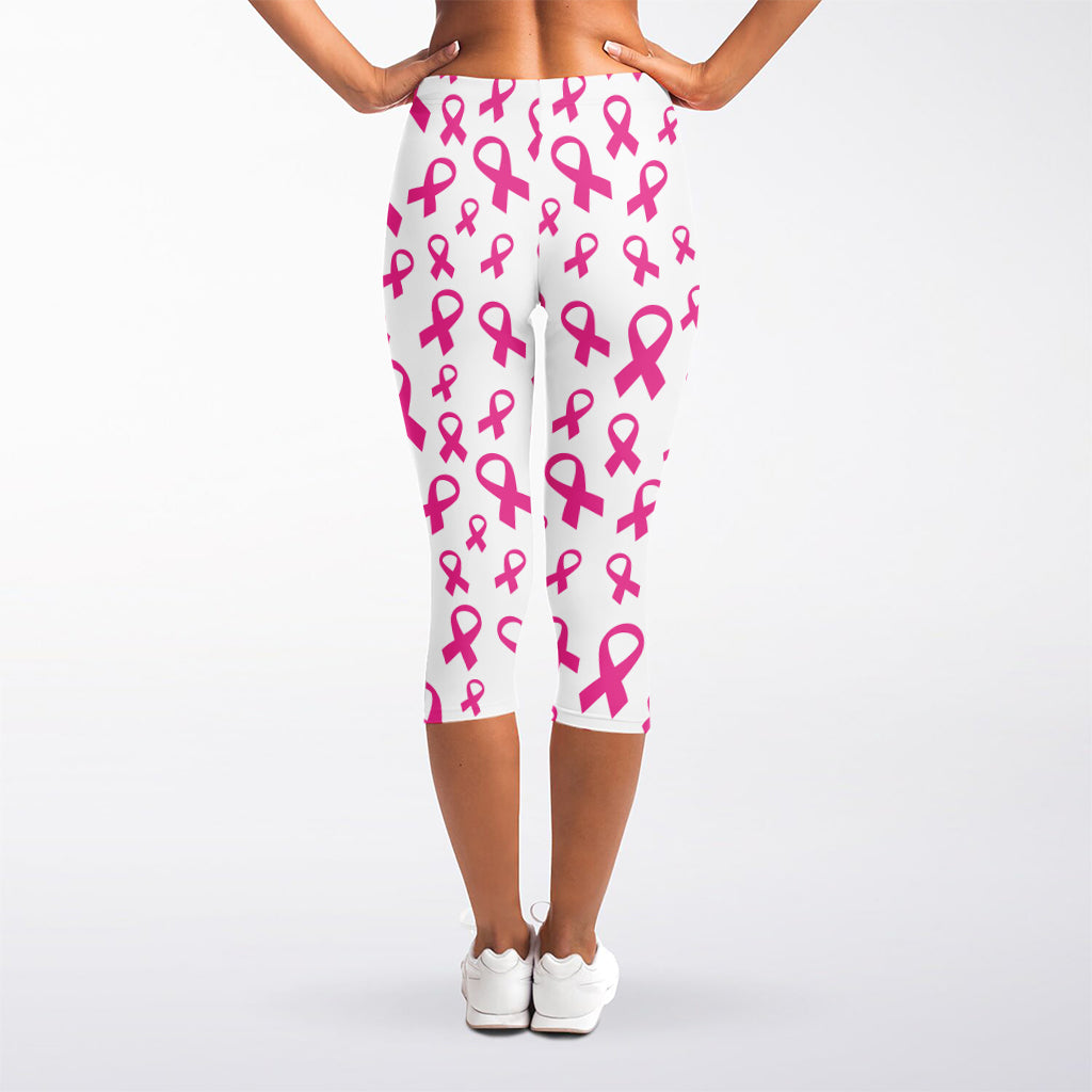 Little Breast Cancer Ribbon Print Women's Capri Leggings