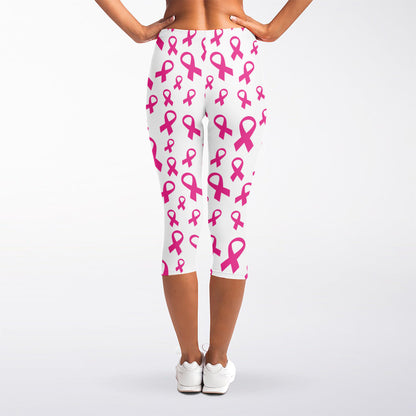 Little Breast Cancer Ribbon Print Women's Capri Leggings
