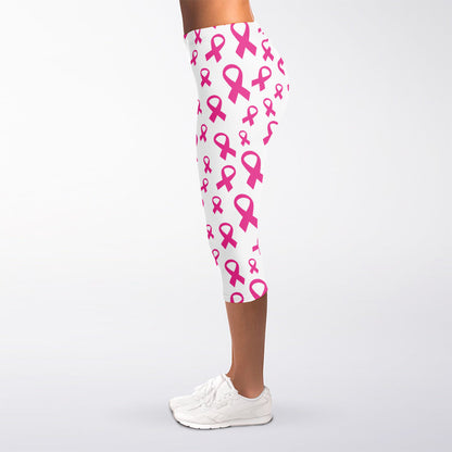 Little Breast Cancer Ribbon Print Women's Capri Leggings