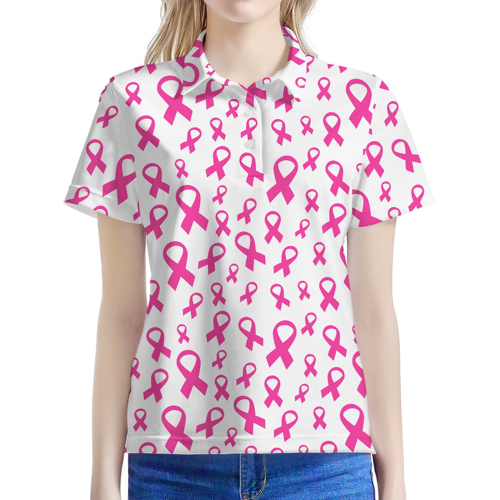 Little Breast Cancer Ribbon Print Women's Polo Shirt