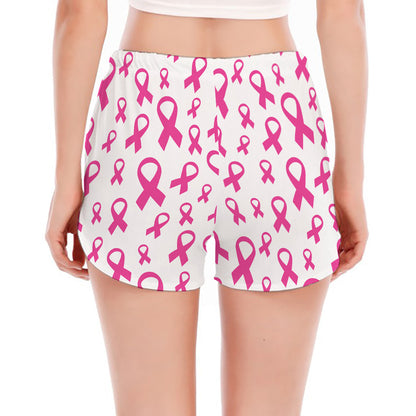 Little Breast Cancer Ribbon Print Women's Split Running Shorts